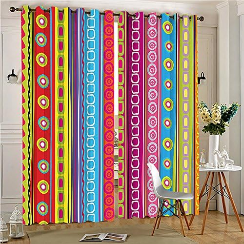 Homesonne88 Premium Room Darkening Thermal Insulated Bedroom Curtains Stripes Circles Boho Pattern 90s Style Bright Rainbow Print Multicolor for Bedroom (2 Panels, 54" x 84")