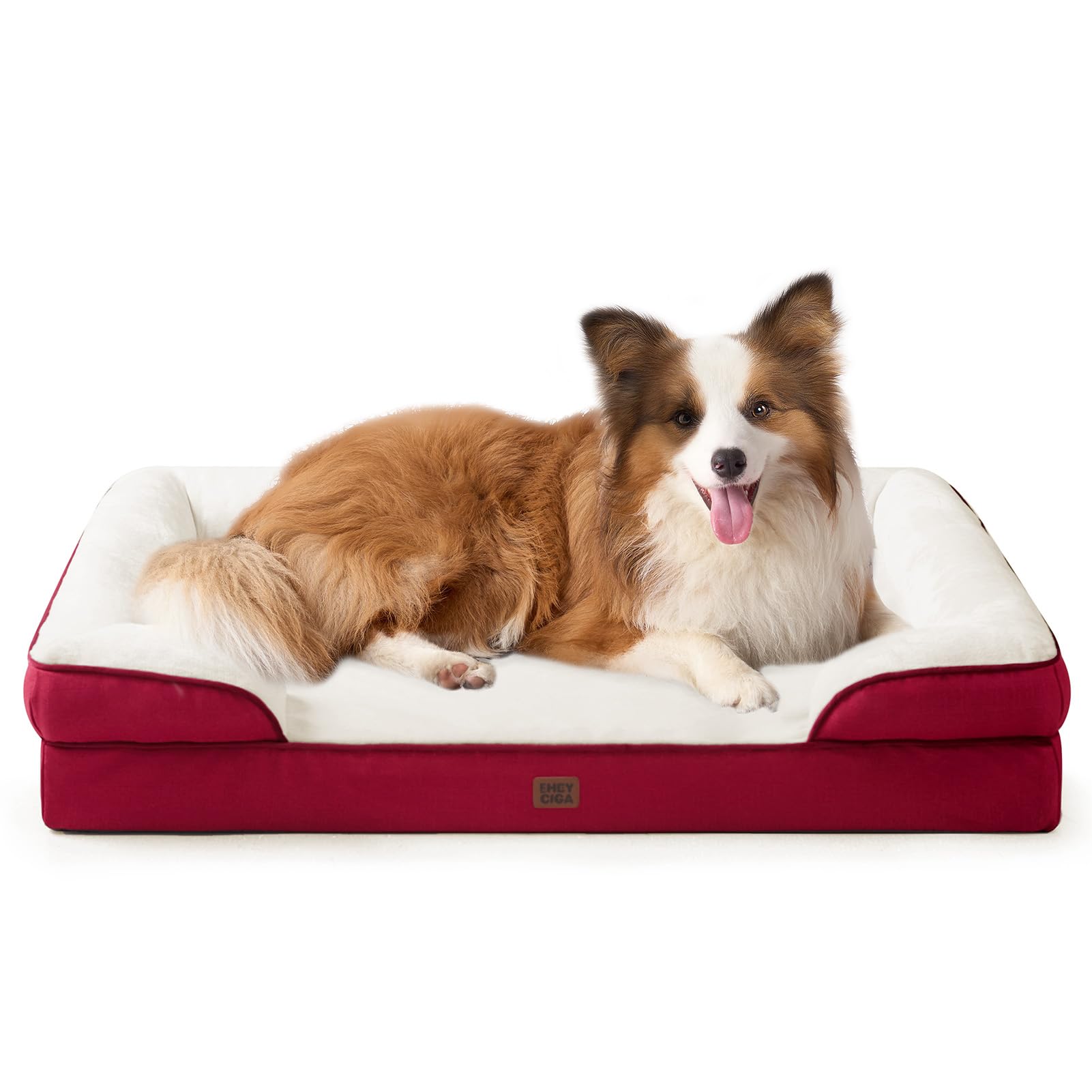 EHEYCIGA Orthopedic Dog Beds for Extra Large Dogs, Waterproof Memory Foam XL Pet Bed with Sides, Non-Slip Bottom and Egg-Crate Foam Big Dog Couch Bed with Washable Removable Cover,Red Image