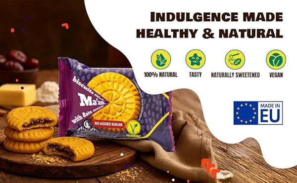 AMBROZIA MAAMOUL DATE VEGAN COOKIES, NO SUGAR ADDED, 10-PACK (2.12 OZ EACH) – SOFT-BAKED HEALTHY SNACK, ORGANIC SNACK FOR KIDS & ADULTS, NATURAL ENERGY TREAT, MADE IN EU