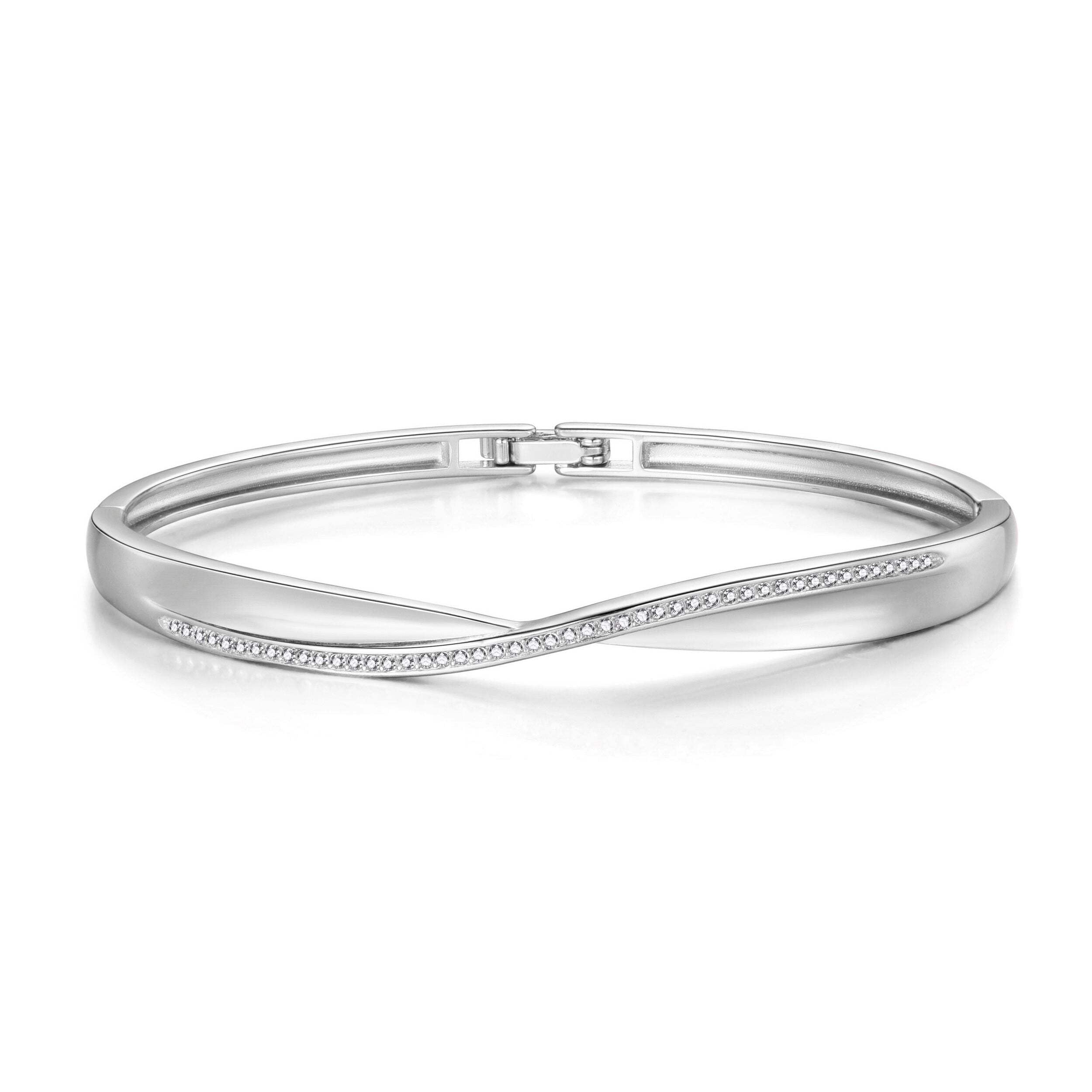 Philip Jones Silver Plated Arc Bangle Created with Zircondia® Crystals (7 Inch)