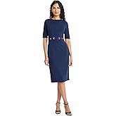 Maggy London Women's Half Sleeve Round Neck Sheath Belt-Professional Work Dresses