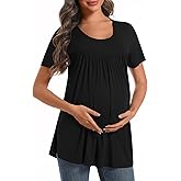 DreamGlee Women's Maternity Shirts Casual Short Sleeve Tunic Tops Round Neck Pregnancy Clothes