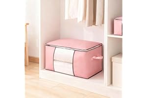 Large Storage Bags for Comforters and Blankets, 24x16x14 Inch Closet Storage Organizer with Zippered Closure, Heavy Duty Fabr