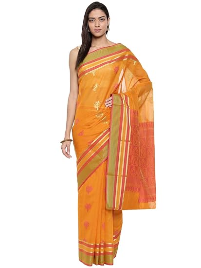 Womens Pure Cotton Saree With Running Blouse (CCOPSC9295_Dark Yellow)
