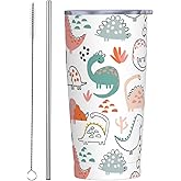 JASROTAO Cute Dinosaur Tumblers, Dinosaurs 20oz Stainless Steel Insulated Travel Tumblers,Travel Coffee Mug with Lid and Straw Cups Gifts for Women Men