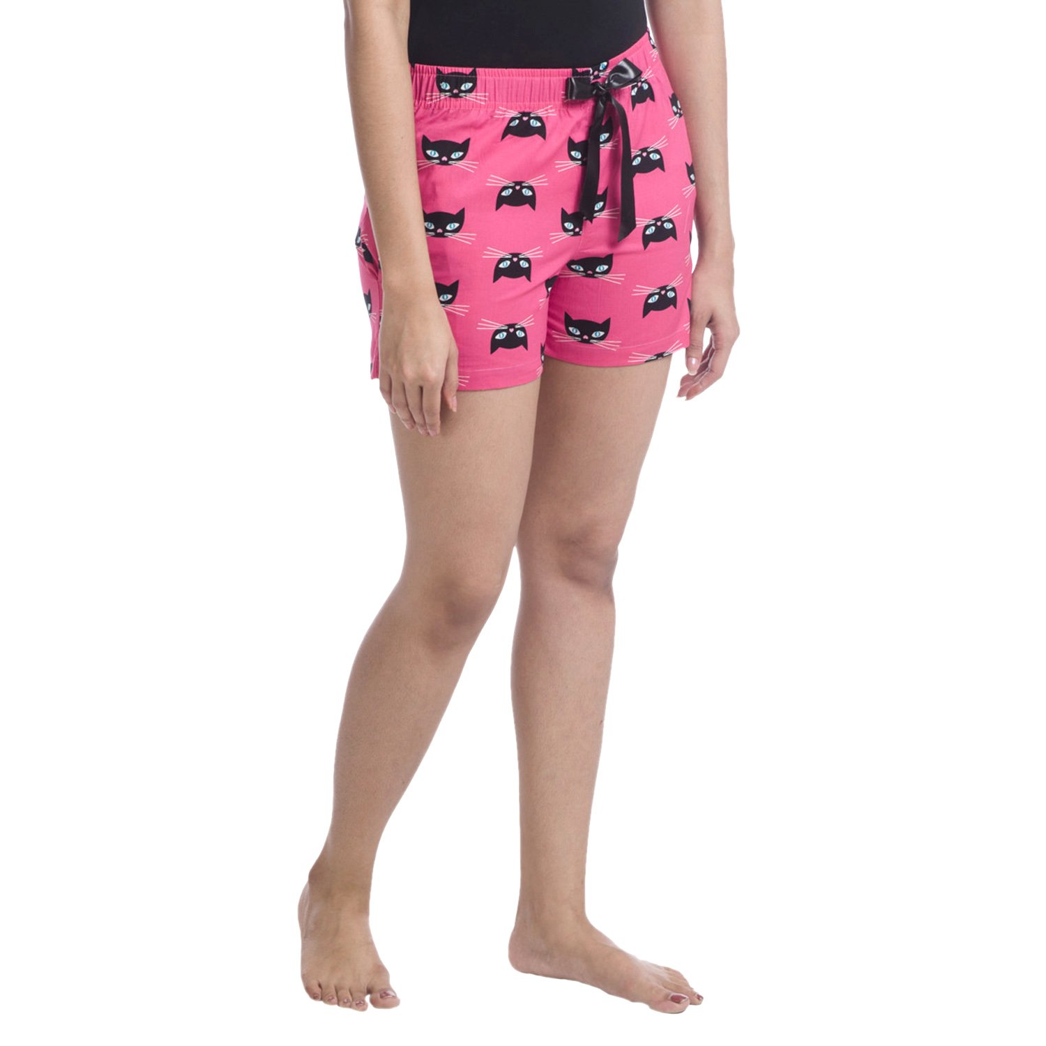 nite flite women's cat print cotton lounge shorts