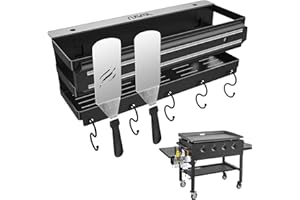 RUSFOL Stainless Steel Griddle Caddy with Magnetic BBQ Utensils Strip for 28"/36" Blackstone Griddles, with a Allen Key, Space Saving BBQ Accessories Storage Box, Free from Drill Hole&Easy to Install