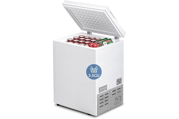 DollarDash 3.5 Cu.Ft Chest Freezer, Deep Freezer with 7 Level Temperature Control, Compact Freezer with Removable Basket, Portable Mini Freezer for Apartment Garage, Quiet, White