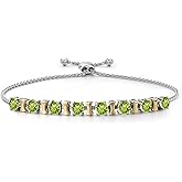 Gem Stone King 2-Tone Birthstone Bracelet for Women | 925 Silver 10K Yellow Gold | 4MM Round Gemstones | Adjustable Bolo Up to 9 Inch | Jewelry Gift for Her Mom Wife