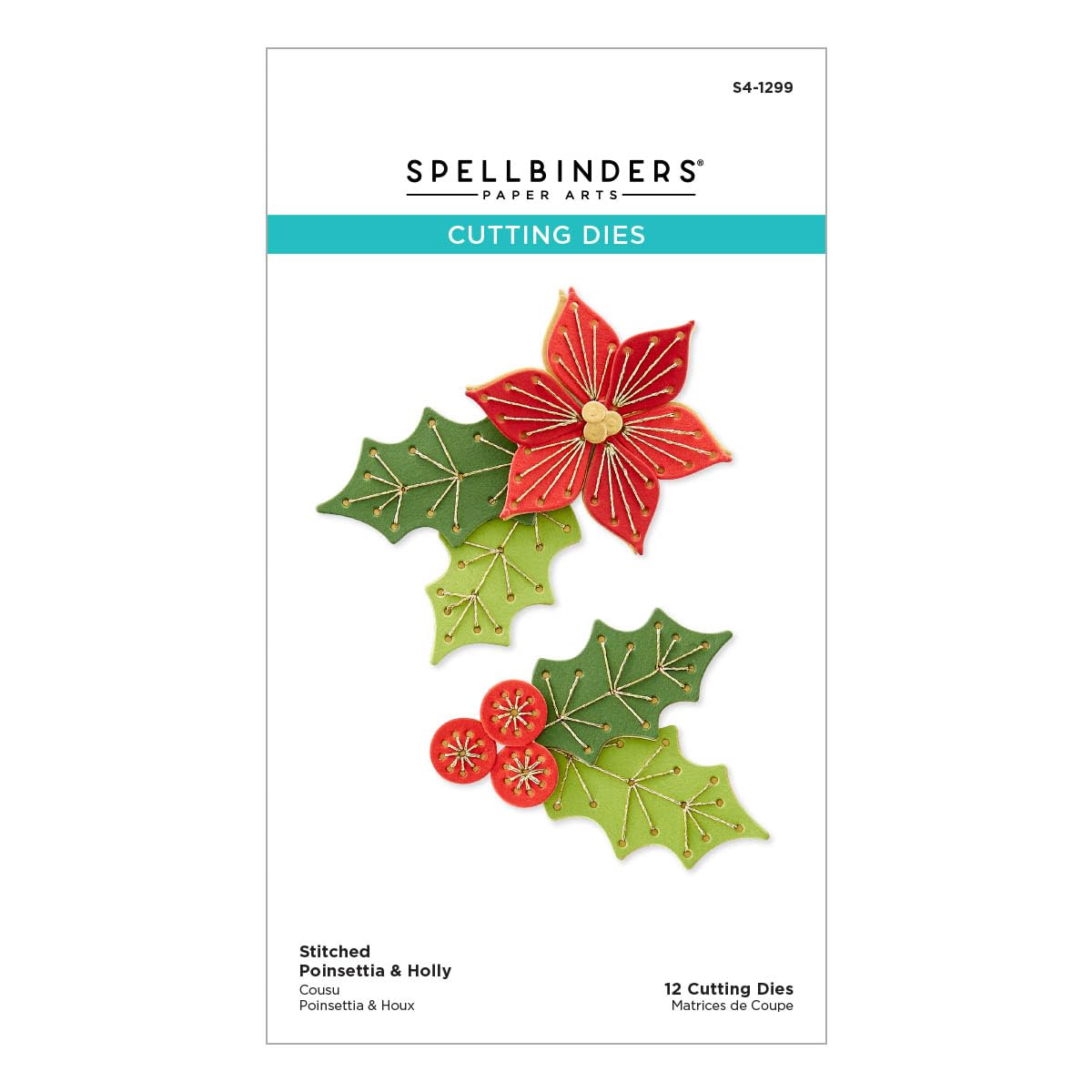 Stitched Poinsettia & Holly Etched Dies from The Christmas Collection