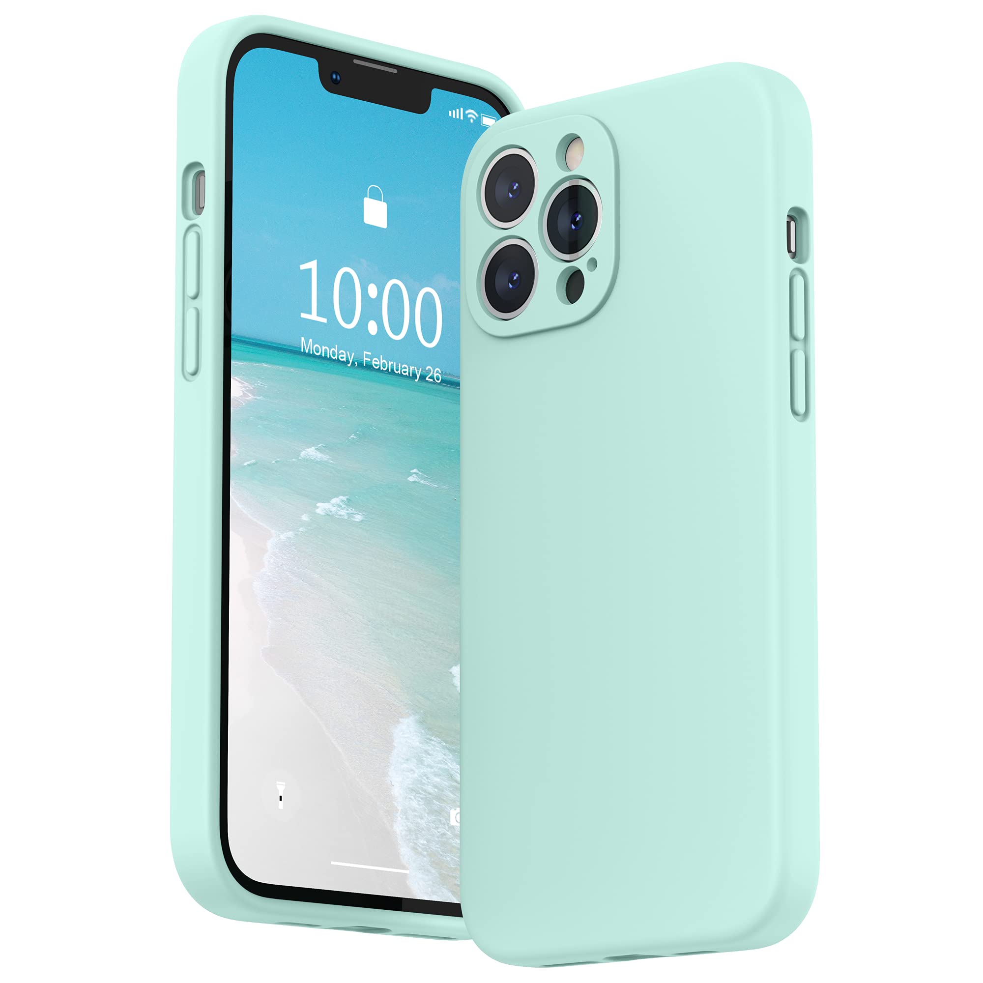 SURPHY Compatible with iPhone 13 Pro Max Case with Screen Protector, Liquid Silicone Protection for Each Lens Shockproof Thickened Rubber Cover for iPhone 13 Pro Max 6.7 inch 2021, Mint — image 1