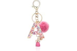 OKAICEN Resin Alphabet Initial Letter Keychain Keyring for Women Purse Handbags With Fur Ball Pom
