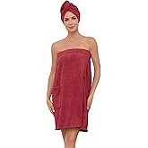 Air Curvey Soft Wrap Towel for Women Lightweight Spa Body Wrap Shower Wrap Robe Adjustable Closure Bathrobe with Pocket Wine Red S/M