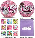 LOL Surprise Dolls Bundle Includes (1) New Eye Spy Pets + (1) Lil Sister Series 4 + (9) Shopkins Stickers with Compatible Toy Storage Bag!