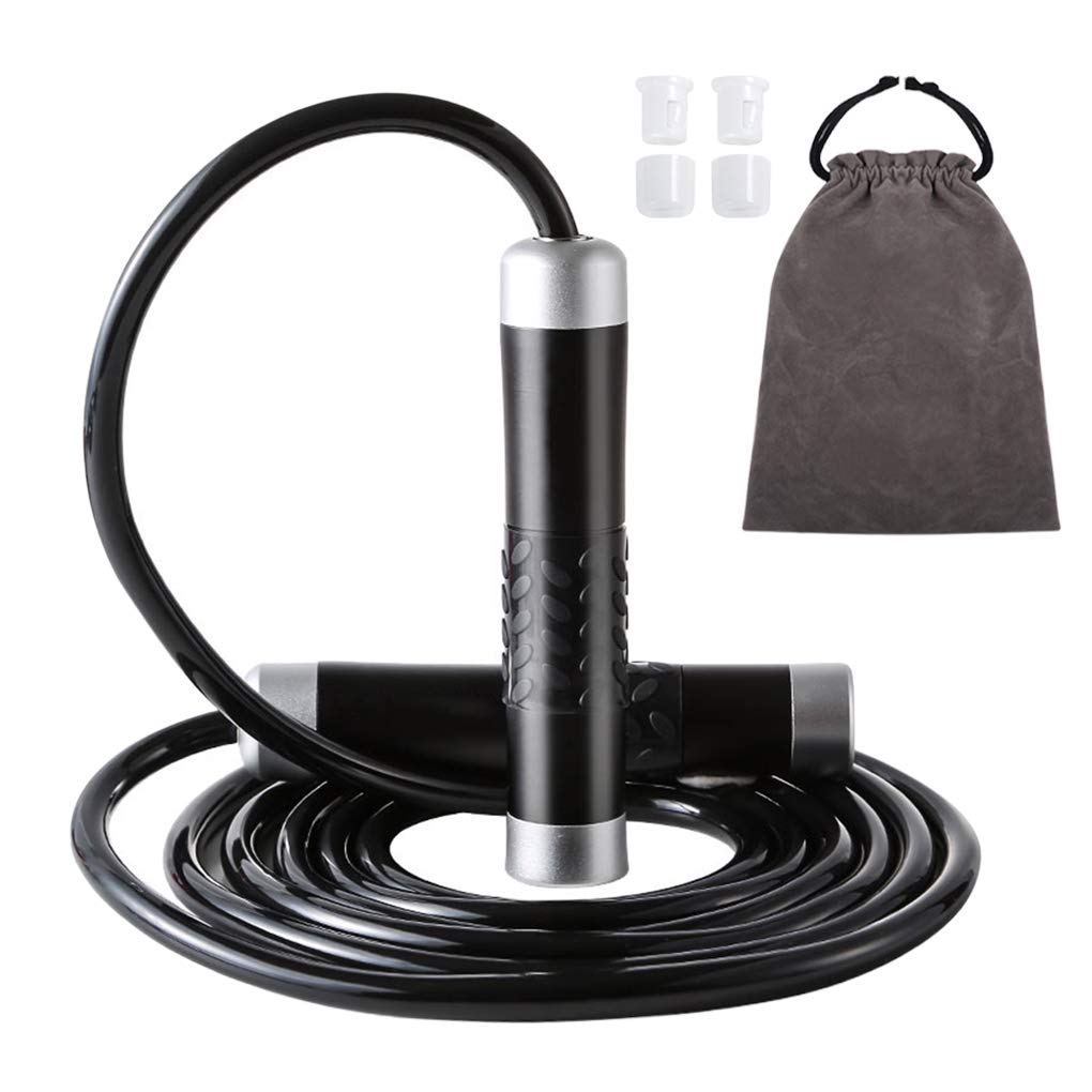 YJZQ Speed Skipping Rope Vinyl Steel Adjustable Jump Rope 9.8ft Cable Sealed Ball Bearings Mastering Double Unders - Ideal for GYM Crossfit MMA Boxing Fitness Training Cardio Workouts (A-Black)