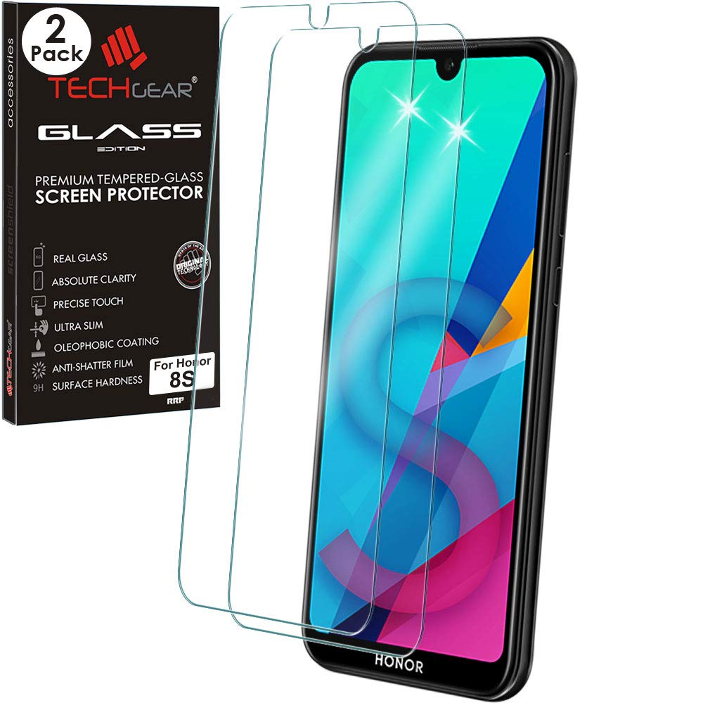 TECHGEAR [2 Pack GLASS Edition Screen Protector for Honor 8S, Honor 8S 2020, Genuine Tempered Glass Screen Protector [2.5D Round Edge] [9H Hardness] [Crystal Clarity] [Scratch-Resistant] [No-Bubble]