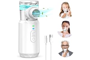 ULIAUO Portable Nebulizer Machine for Adults, USB-C Ultrasonic Mesh Nebulizer, Handheld Nebulizer for Kids, Personal Steam Inhaler with Indicator Light, Automatic Cleaning, for Home, Car, Outdoor,White