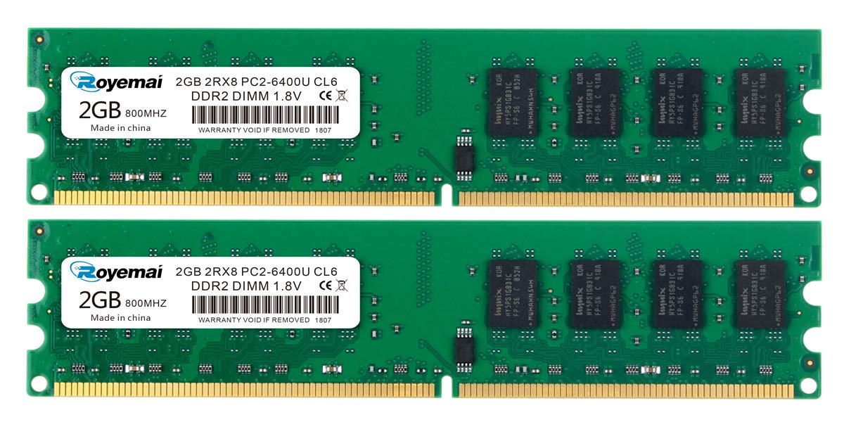 ROYEMAI PC2-6400 DDR2 800 4GB (2x2GB) 2RX8 240 Pin 1.8V CL6 Udimm DDR2 RAM Desktop Memory Ram Module for Intel AMD — image 1