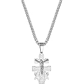 Rofusn Stainless Steel Religious Caravaca Double Cross Crucifix Pendant Necklace Amulet Jewelry for Men Women