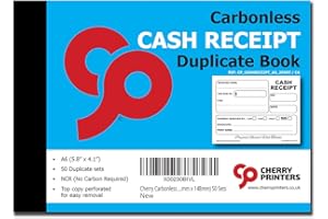 Cherry Carbonless Money Receipt Duplicate Book, with Loose-Leaf Writing Shield, A6 (105mm x 148mm) 50 Sets, Unnumbered