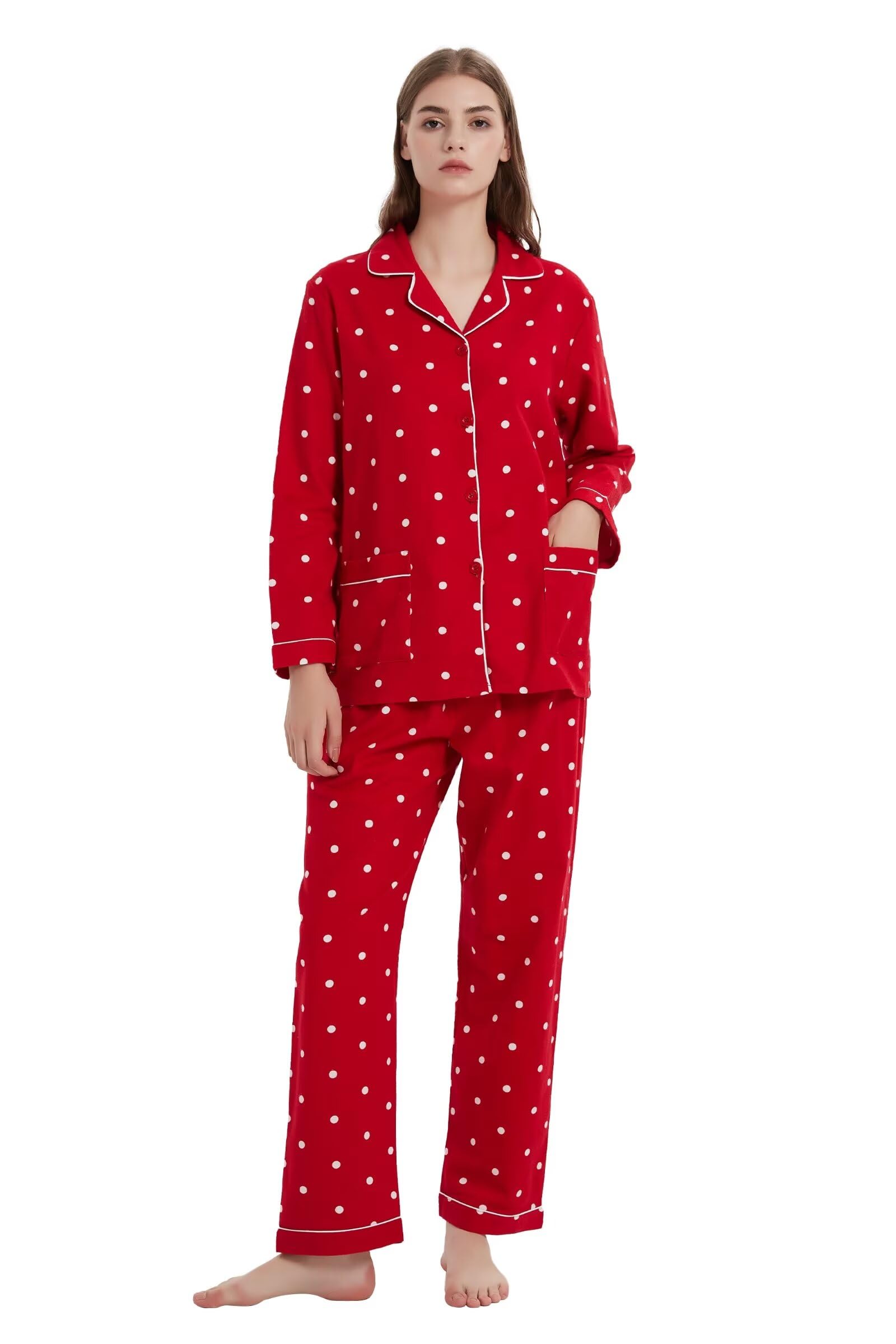 GLOBAL Women’s Flannel Pajamas Set - 100% Cotton, Long Sleeve, Button-Down, Drawstring Waist - View #4