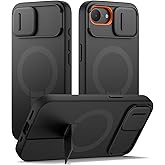 SURITCH for iPhone 16e Case with Magnetic Camera Slide Cover and Adjustable Kickstand, Compatible with MagSafe, Shockproof Bumper Case Slim Protective Cover 6.1 Inch,Black