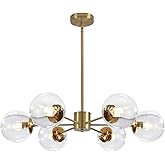 KCO Lighting Modern 6-Light Sputnik Chandelier with Clear Glass Globe Mid Century Adjustable Ceiling Pendant Light Gold Brass