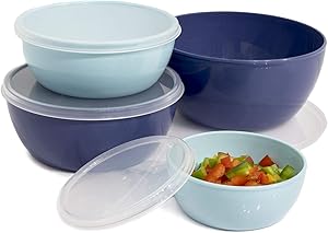 Cook with Color Plastic Prep Bowls - Mini Bowls with Lids, 8 Piece Nesting Bowls Set includes 4 Prep Bowls and 4 Lids (Ombre Blue)