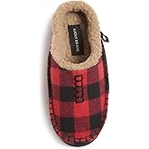 Lucky Brand Boys Buffalo Plaid Memory Foam Clog Slippers, Non Slip Rubber Sole House Shoes, Kids Cozy Fluffy Bedroom Clogs