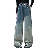 NABER Kids Girls Casual Baggy Wide Leg Denim Pants Elastic Waist Casual Jeans Age 5-14