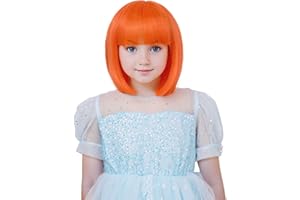 YTbeauty Kids Wig with Bangs - Bob Wig for GirlsShort, Orange, Straight, Heat Resistant Synthetic Wig Cap
