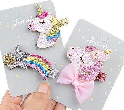Shager 3 Pièces Pince à Cheveux Barettes Petite Fille Noeuds Fillette Licorne Arc En Ciel Mignon Griffe De Cheveux Couleur Pour Enfant Bébé Fille