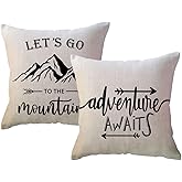 ULOVE LOVE YOURSELF Adventure Awaits Throw Pillow Cover with Arrows Let’s Go to The Mountains Adventure Decor Cushion Covers Cabin/Camper Decorative Pillowcases 18 x 18 Inch,Set of 2