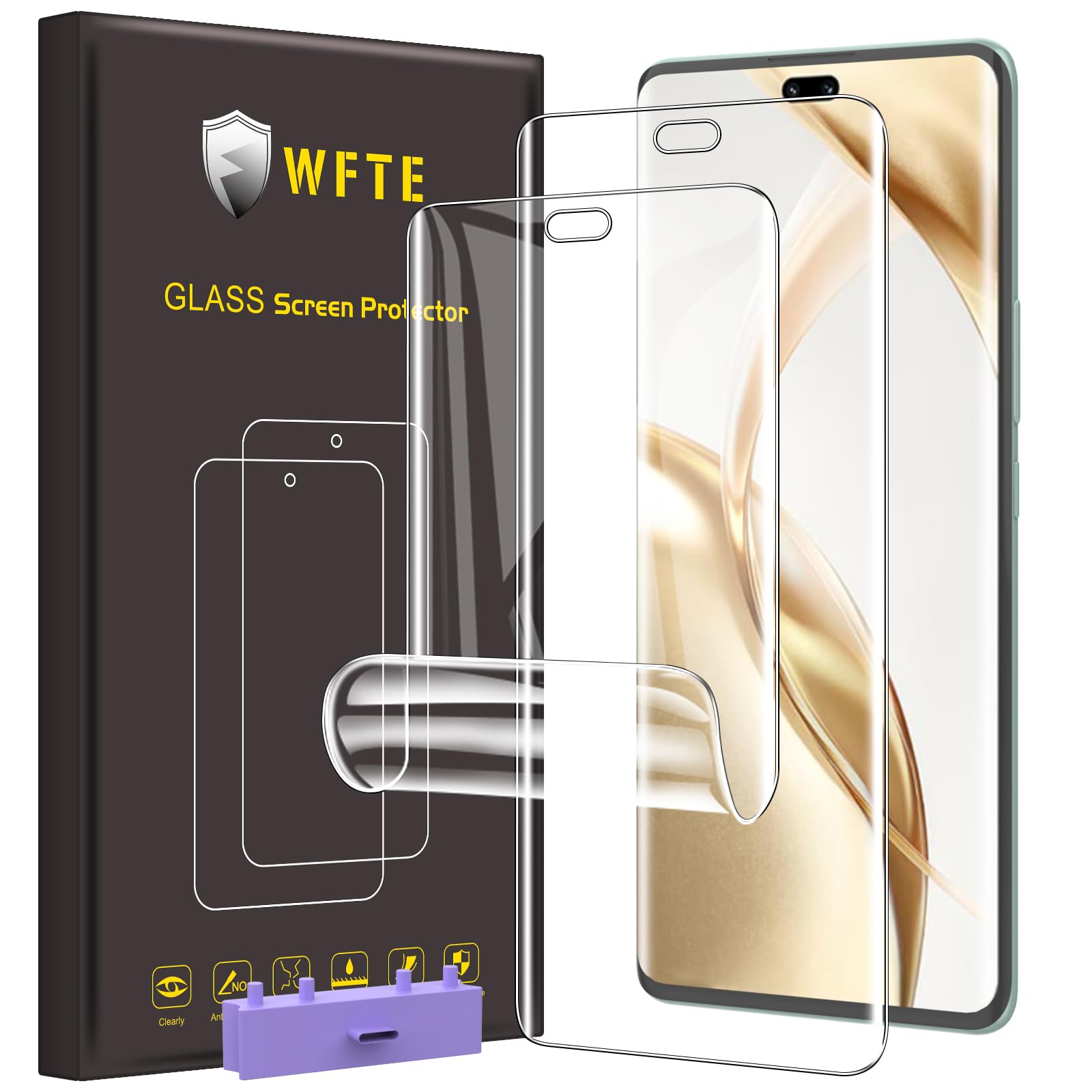 WFTE Compatible with Honor 200 Pro 5G Screen Protector, [2- Pack] Flexible TPU Film Screen Protector [Full Coverage] [HD Clear] [Bubble Free][Fingerprint unlock support](Transparent)