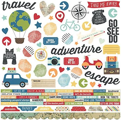 Travel Notes 10094 Cardstock Stickers 12"X12" Combo, Multi