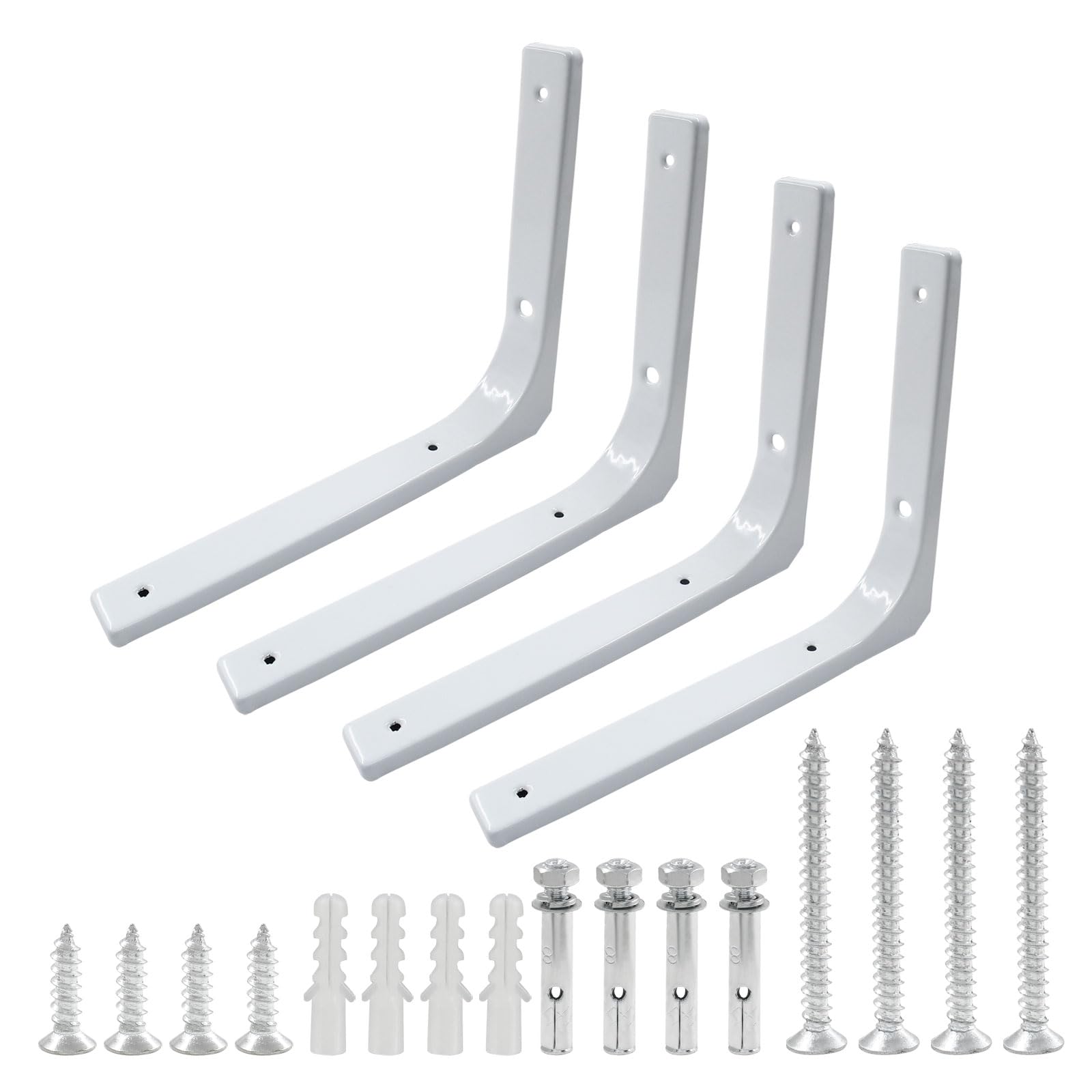 Cjueiom 4 Pcs 10 Inch White Shelf Bracket, L Shaped Bracket, Angle Brackets Heavy Duty for Bookshelf Table Furniture Window Wall Wood Board, 250mm*200mm