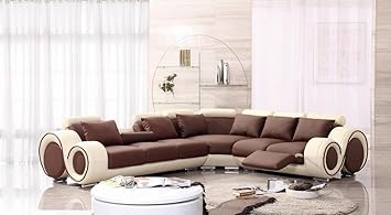 Amazon Com Vig Furniture 4087 Beige Brown Leather Sectional