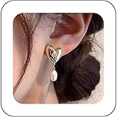 Xduargs Boho Tulip Heart Earrings Vintage Pearl Dangle Earrings Gold Love Heart Stud Earrings Personalized Puffy Heart Pearl Earrings Jewelry for Women