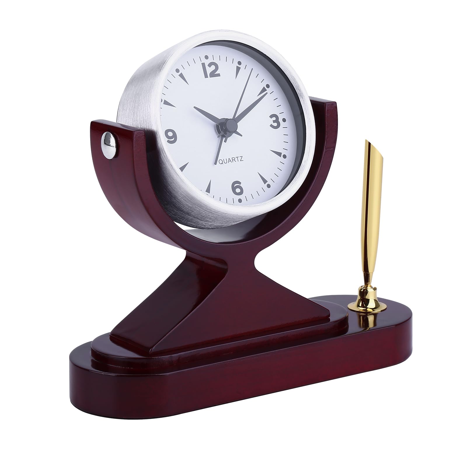 CIGERA Wooden Desk Alarm Clock Battery Operated, Silent Non-Ticking, Adjustable Angle & Pencil Holder | Office, Shelf, Table Decor | Gift for Students, Teachers, Professionals (Home, Desk, Work)