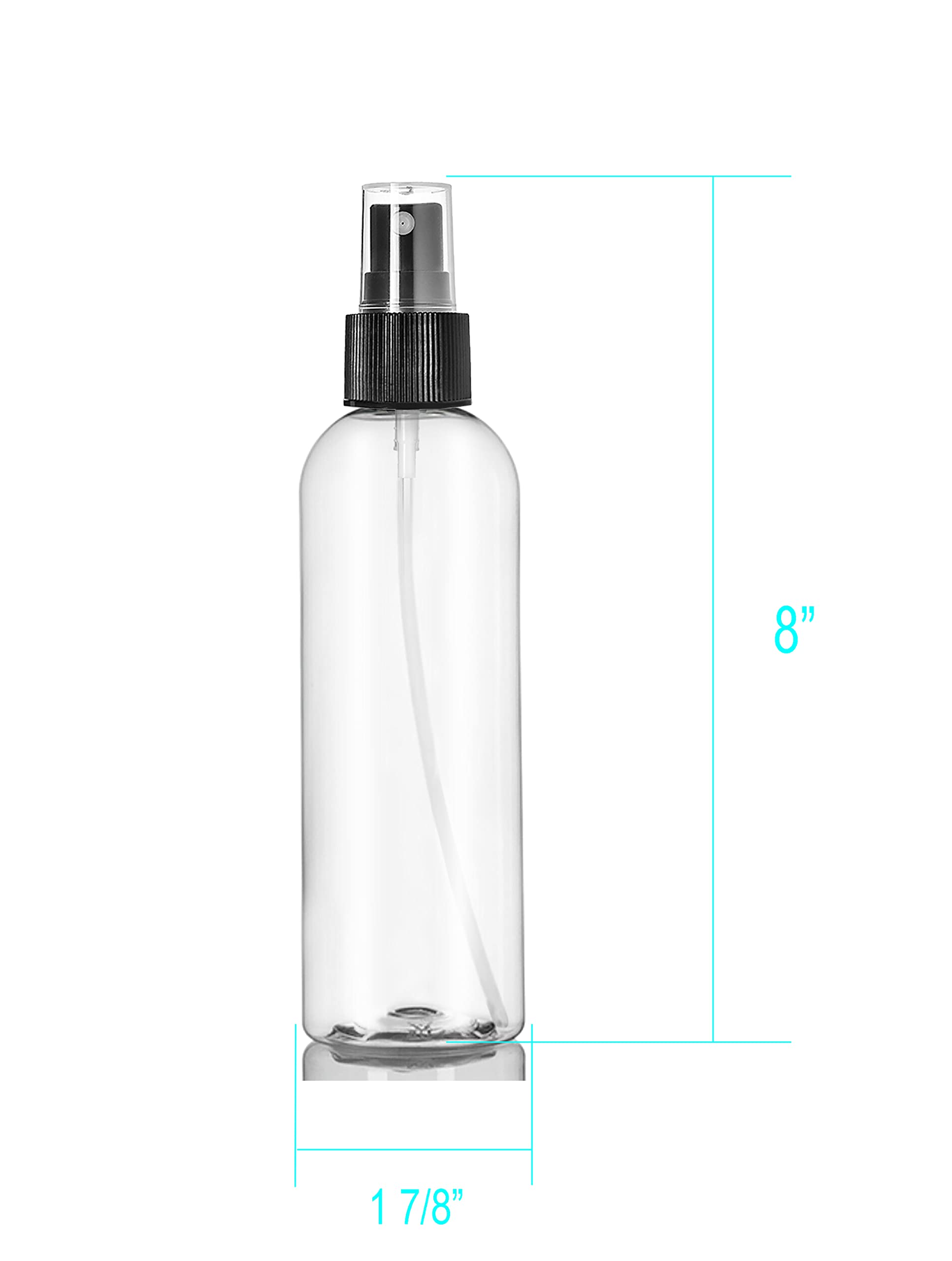 ljdeals 8 oz Clear Plastic Spray Bottles, Black Fine Mist Sprayer, Refillable Empty Bottles for Essential oils, Perfumes, Travel. Pack of 2, Made in USA