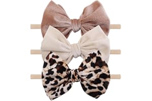 YanJie Velvet Baby Girl Bows Headband Leopard Baby Hair Bows Newborn Handmade Baby Headbands Nylon Hairbands Hair Accessories for Infant Toddlers Kids(4.5 leopard Beige Khaki)