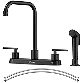 APPASO Black Kitchen Faucet with Side Sprayer, Matte Black Kitchen Sink Faucet with Sprayer, Stainless Steel 4 Hole Kitchen Faucet, 2 Handle Kitchen Sink Faucet 3 Hole with High Right Angle Spout