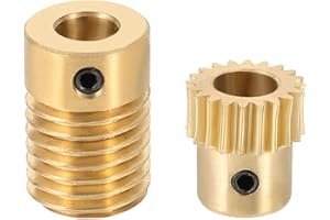 uxcell Worm Gear Set 20T 0.5 Module 20:1 Reduction Rate, Right Rotation Drive Gear Box Wheel Reduce Transmission Part (Brass Gear-6mm Bore, Brass Rod 6mm Bore)