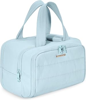 BAGSMART Reise Kulturtasche Damen Große, Weit Offene Reise-Kulturbeutel, Kosmetiktasche Make up Organizer mit Griff für Zubehör, Essentials, Toilettenartikel, Blau