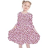 LuckyShe Girl Valentine Dress Kids Toddler Little Tween Love Heart Holiday 3/4 Long Sleeve Twirl Skater Dresses,6-12 Years