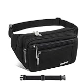 Oxpecker Waist Pack Bag, Black, with Extended Band | Rain Cover, Waterproof, For Men &amp; Women, Workout Traveling Running Hiking Cycling