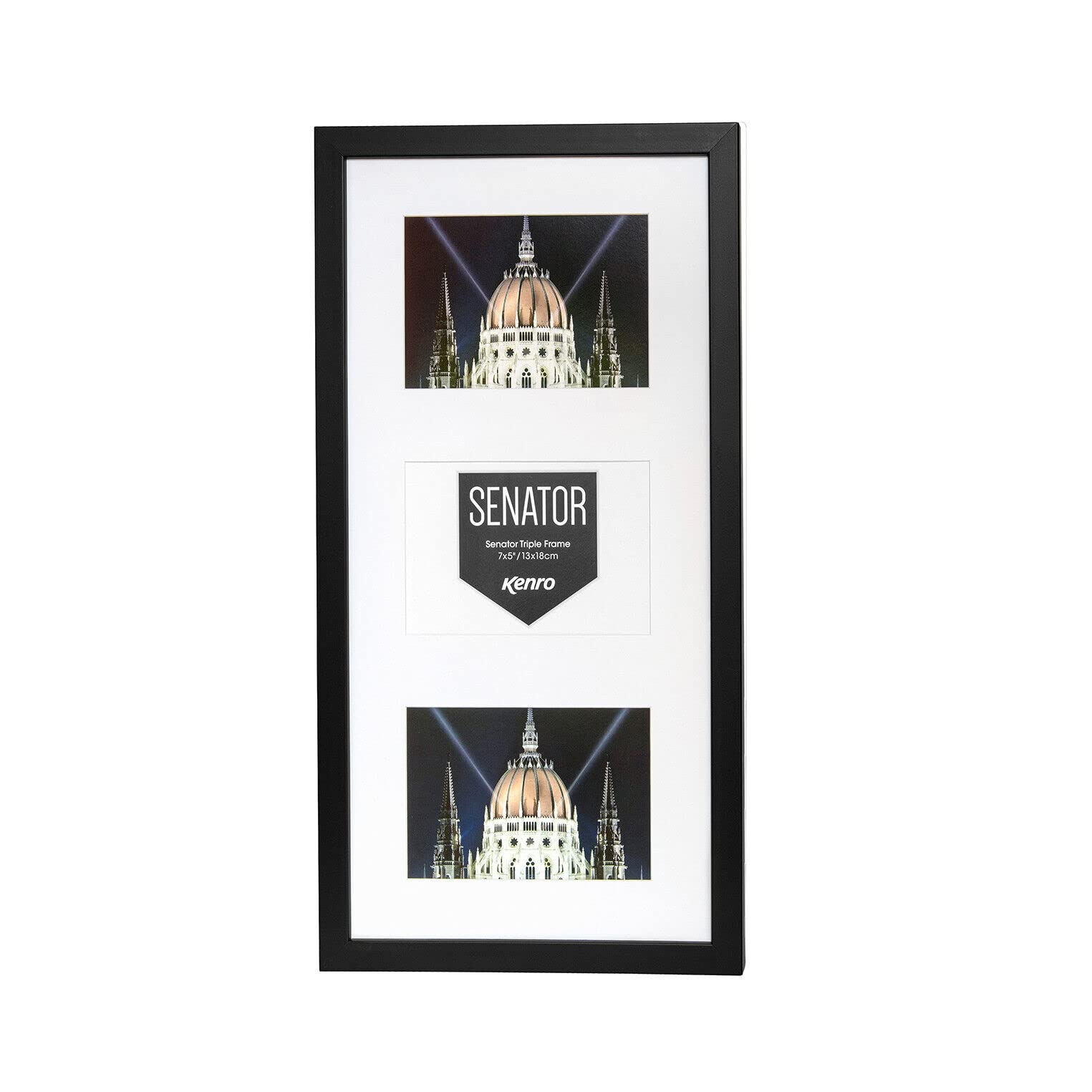 Kenro Senator Black Wood Triple Photo Frame with White Mat for 3 Photos 7x5 inch / 13x18cm - SNF1318B/3
