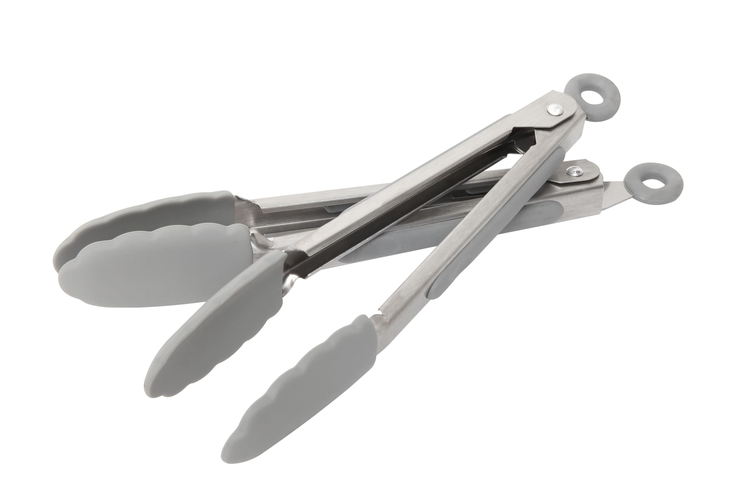 Wiltshire Mini Silicone Kitchen Tongs 18cm, Set of 2, Cooking & Serving, Heat Resistant, Non-Stick for Air Fryer, Salad Pasta, Non-Scratch, Locking Mechanism, Non-Slip Handle, 18x11x3cm, Grey & Silver