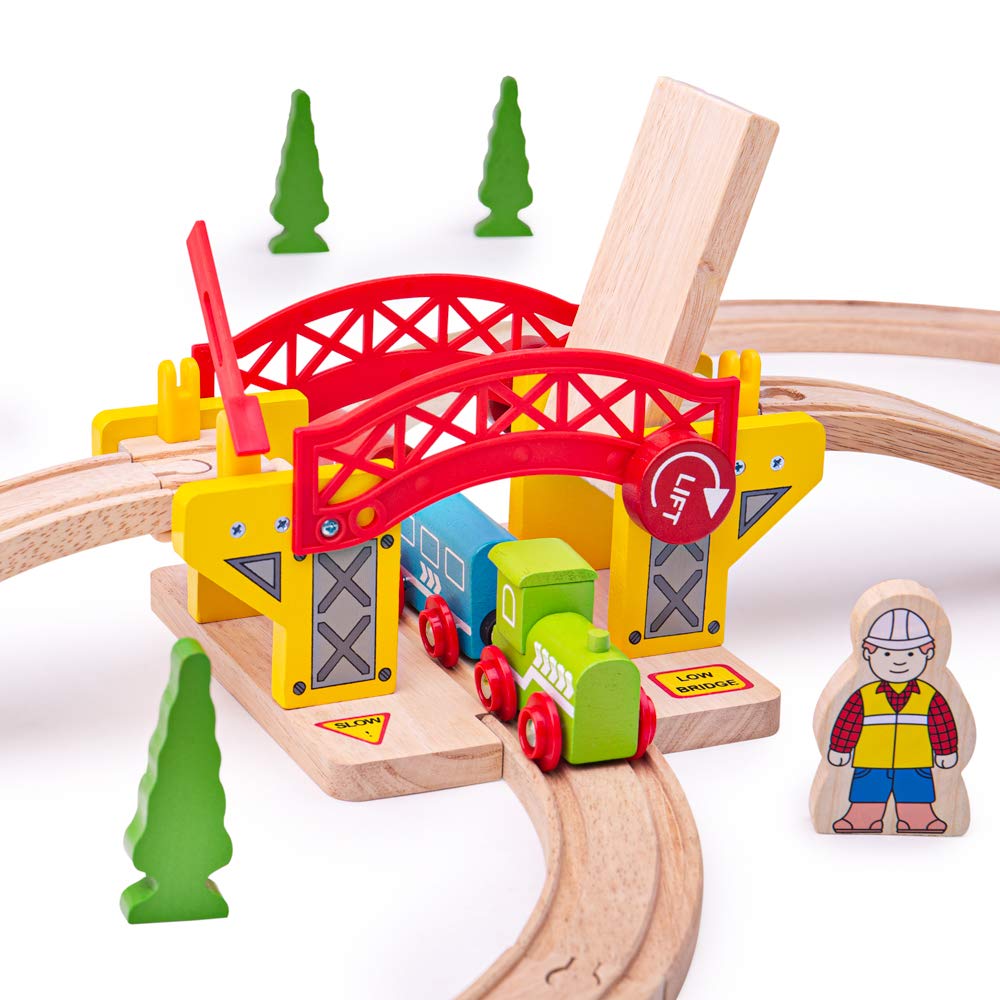 Bigjigs Rail Lifting Bridge | Suspension Model for Wooden Railway Set Expansion | Track Accessories for Wood Train Engine Toy for Kids Age 3+ | Suitable ad Educational Tools for Toddlers