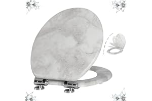 Angel Shield Marble Toilet Seat Durable Molded Wood with Quiet Close,Easy Clean，Quick-Release Hinges (Round,Gray Marble)
